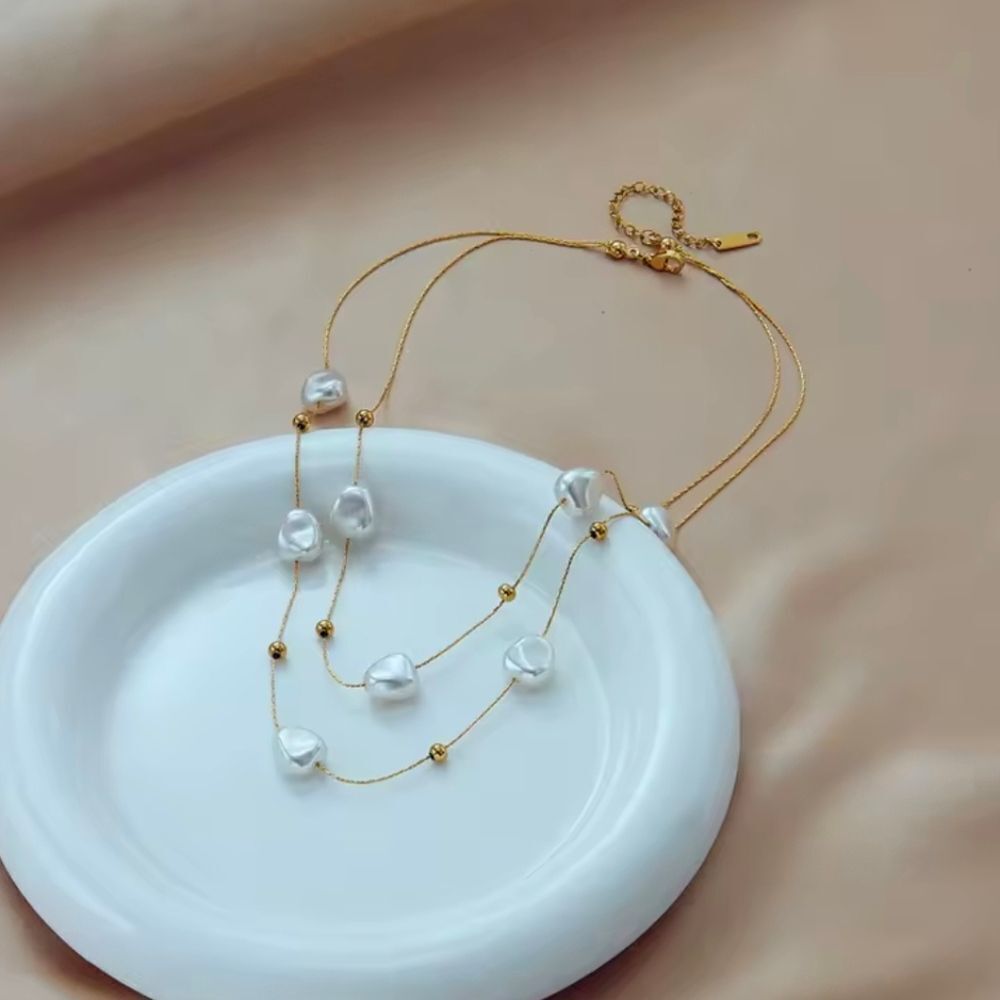 Gold Faux Pearl Multi Layered Necklace - Picture 5 of 5